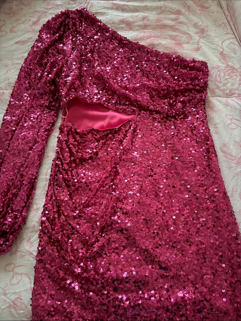Hello Molly Fuchsia Sequin One-Shoulder Mini Dress